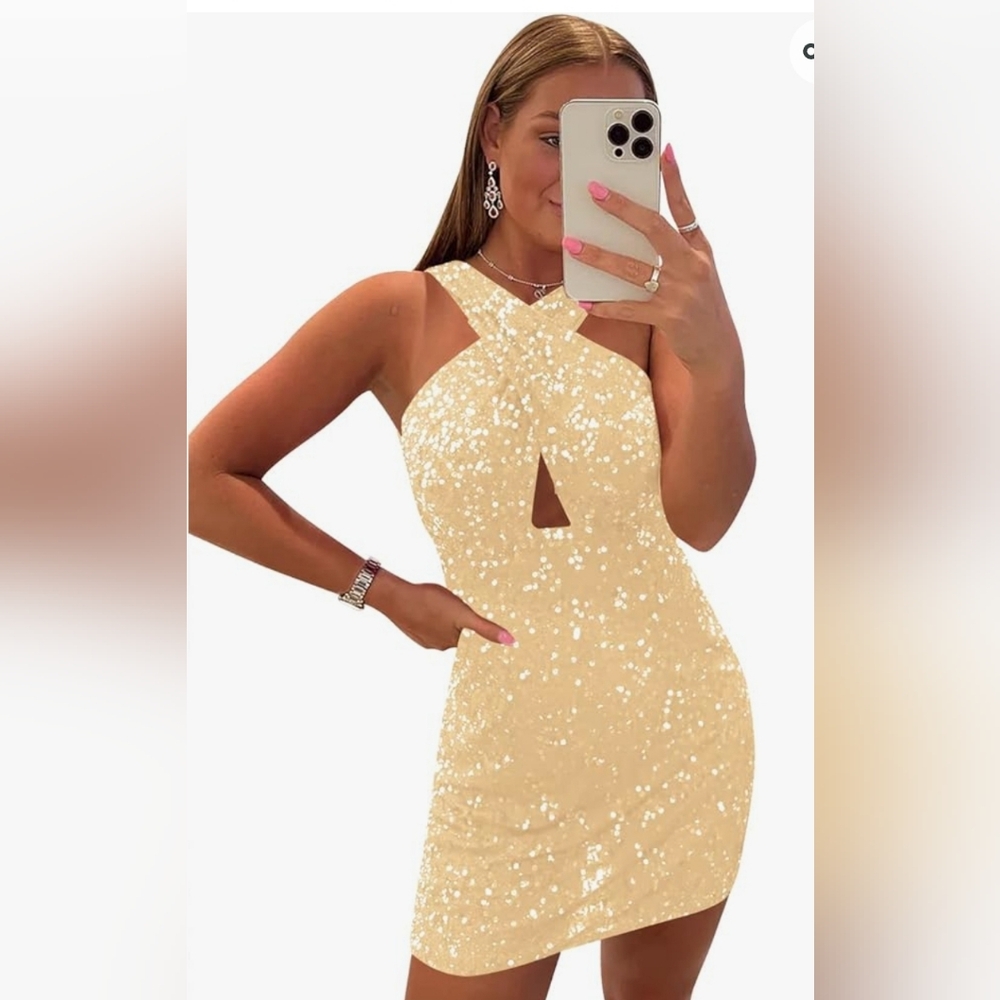Gold sequin velvet dress